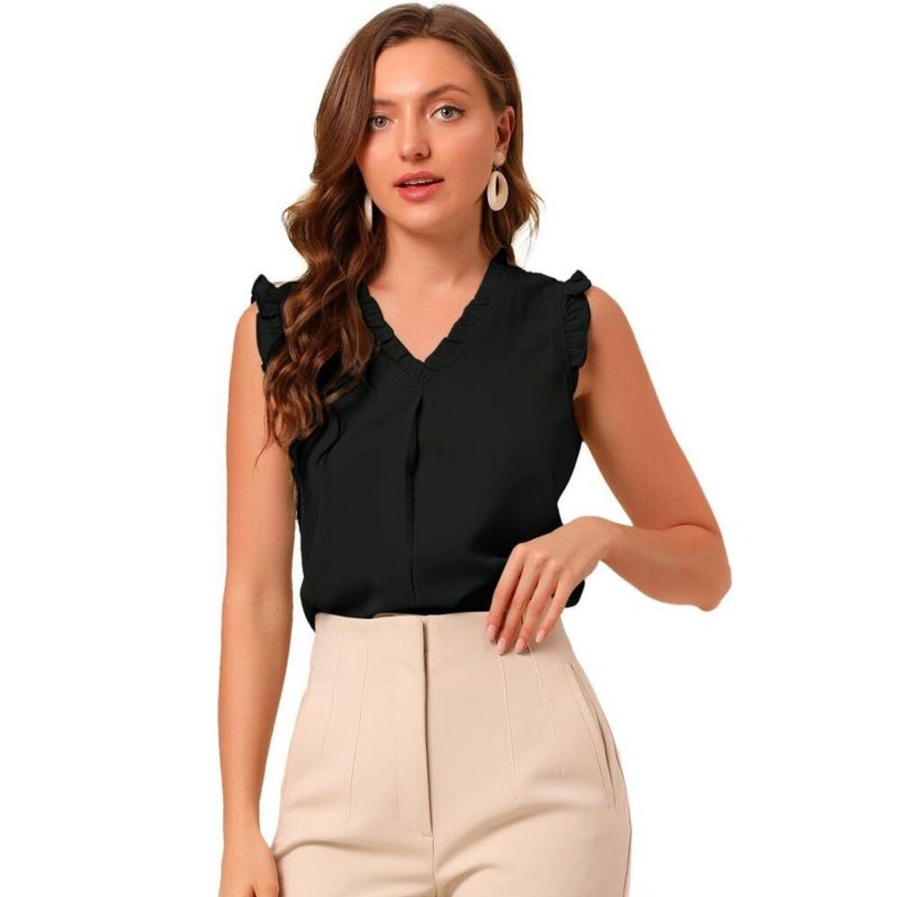 INSPIRE CHIC -  Women's Ruffled Sleeveless Work Busin Black